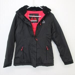 Gerry Women's Size Small Quilted Ski Jacket Removable Hood Black Pink Zip Up EUC
